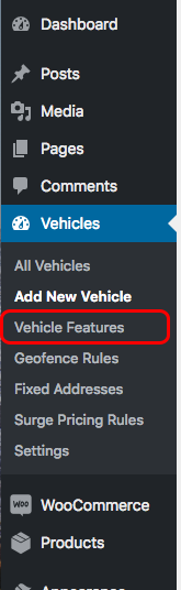 QuickCab menu - vehicle features